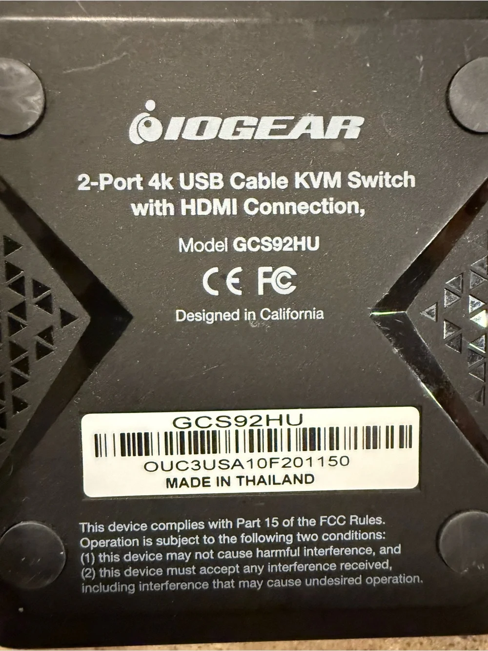 IOGEAR GCS92HU 2-Port 4K KVM Switch HDMI USB Audio w/ Cables - Tested